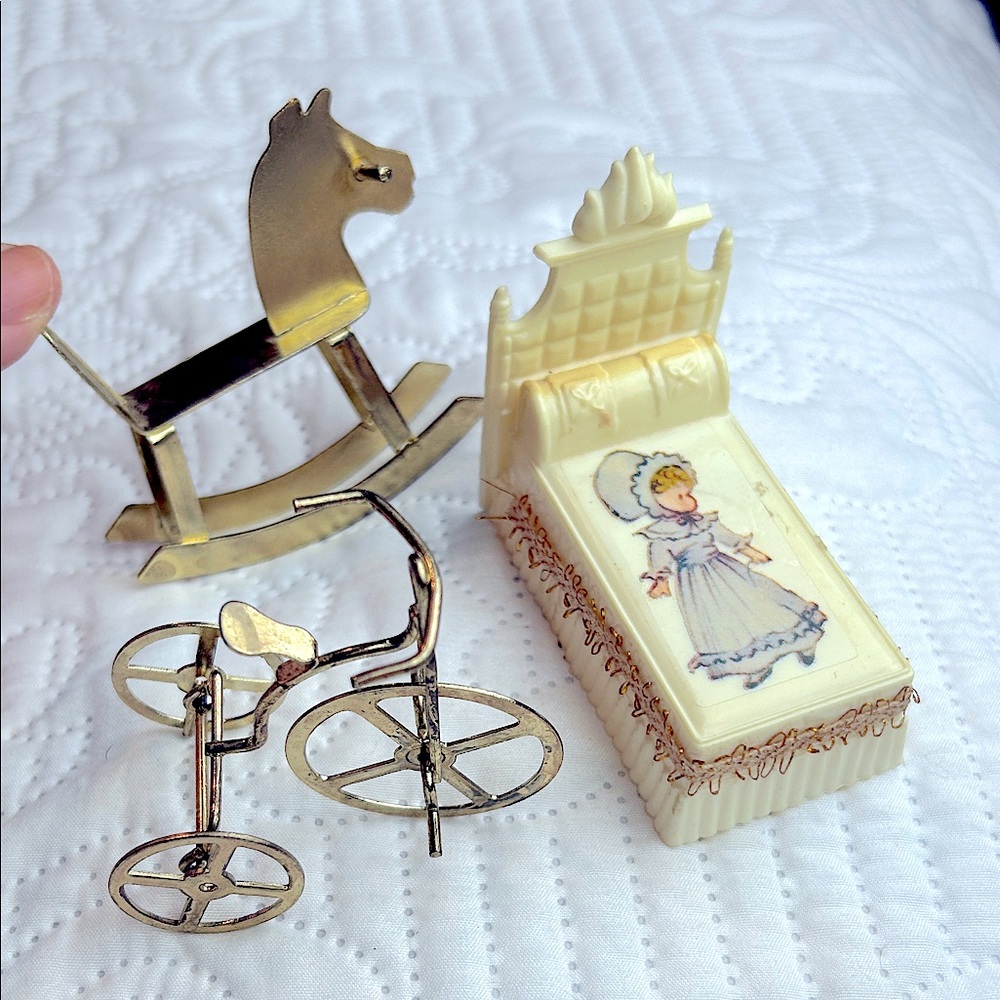 Vintage 3 piece dollhouse Gold and Cream Miniature Set Hong Kong
